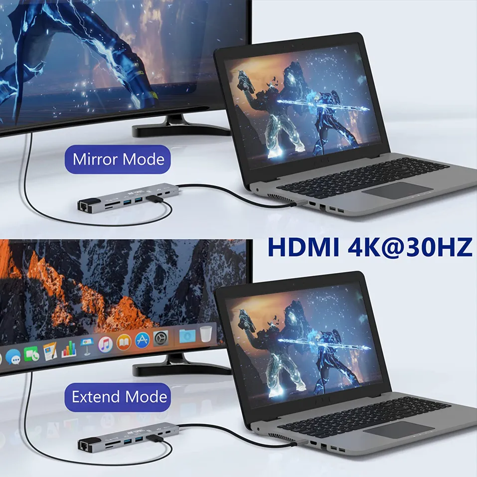 Ant Esports TYPE C HUB Dock 8 in 1 (HDMI | USB | LAN | TF | SD CARD | TYPE-C) AEC810 view 3